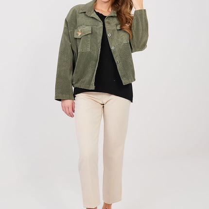 Rue Paris Women's Corduroy Jacket with Pockets and Button Closure