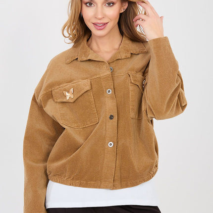 Rue Paris Women's Corduroy Jacket with Pockets and Button Closure