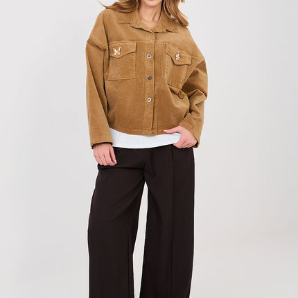 Rue Paris Women's Corduroy Jacket with Pockets and Button Closure