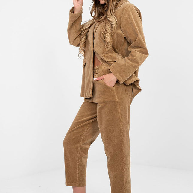 Rue Paris Women's Professional Corduroy Trousers with Pockets, Slim Fi