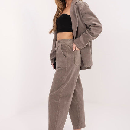 Rue Paris Women's Professional Corduroy Trousers with Pockets, Slim Fi