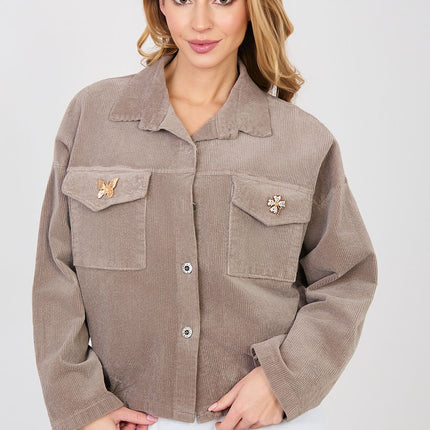 Rue Paris Women's Corduroy Jacket with Pockets and Button Closure