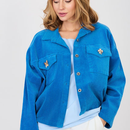 Rue Paris Women's Corduroy Jacket with Pockets and Button Closure