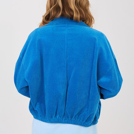 Rue Paris Women's Corduroy Jacket with Pockets and Button Closure