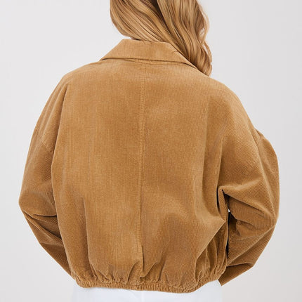 Rue Paris Women's Corduroy Jacket with Pockets and Button Closure