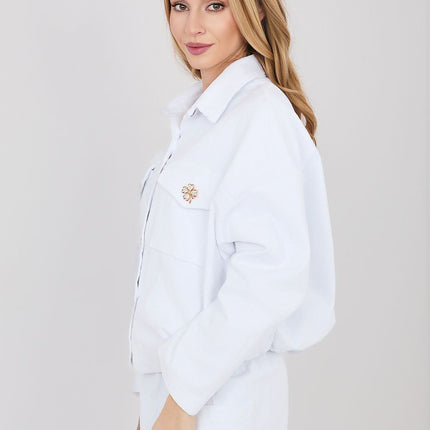 Rue Paris Women's Corduroy Jacket with Pockets and Button Closure