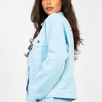 Casual Women's Denim Jacket Button Up With Classic Collar Long Sleeves - Très Elite