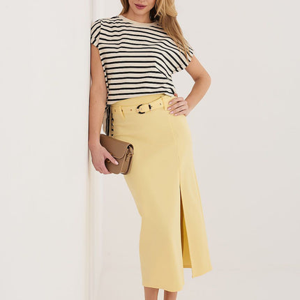 Rue Paris Women's Professional A-Line Skirt with Pockets and Belt