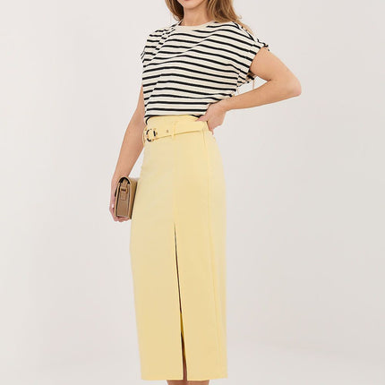 Rue Paris Women's Professional A-Line Skirt with Pockets and Belt