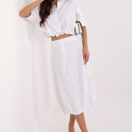 Rue Paris Women's Professional Midi Skirt with Pockets and Belted Wais