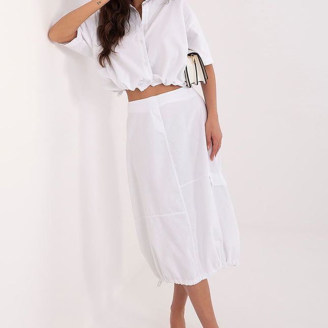 Rue Paris Women's Professional Midi Skirt with Pockets and Belted Wais