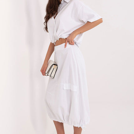 Rue Paris Women's Professional Midi Skirt with Pockets and Belted Wais