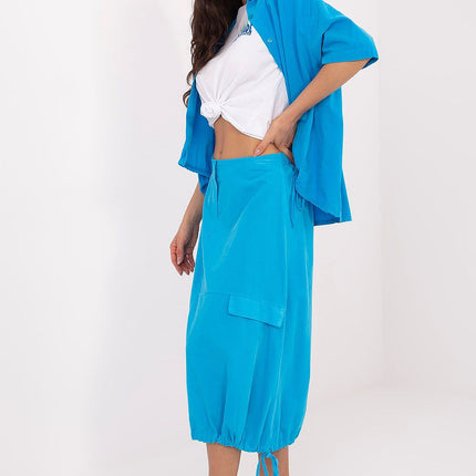 Rue Paris Women's Professional Midi Skirt with Pockets and Belted Wais