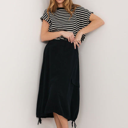 Rue Paris Women's Professional Midi Skirt with Pockets and Belted Wais