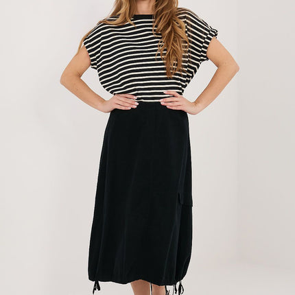Rue Paris Women's Professional Midi Skirt with Pockets and Belted Wais