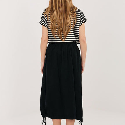 Rue Paris Women's Professional Midi Skirt with Pockets and Belted Wais