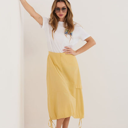 Rue Paris Women's Professional Midi Skirt with Pockets and Belted Wais