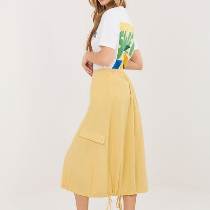 Rue Paris Women's Professional Midi Skirt with Pockets and Belted Wais