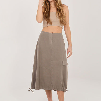 Rue Paris Women's Professional Midi Skirt with Pockets and Belted Wais