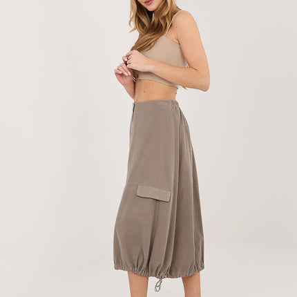 Rue Paris Women's Professional Midi Skirt with Pockets and Belted Wais