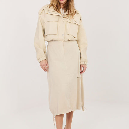 Rue Paris Women's Professional Midi Skirt with Pockets and Belted Wais
