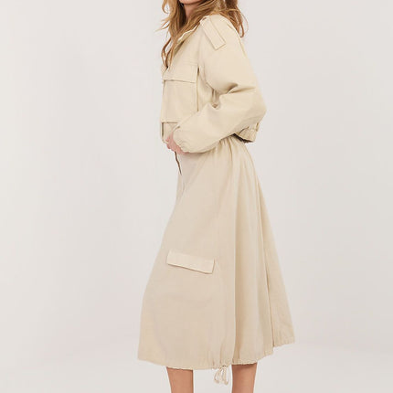 Rue Paris Women's Professional Midi Skirt with Pockets and Belted Wais