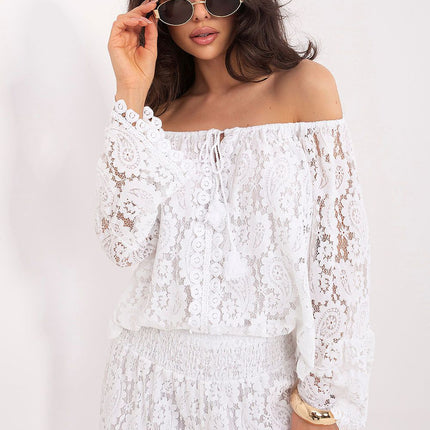 Beige Cotton Nylon Blend Lace Blouse 211441 For Women - Très Elite