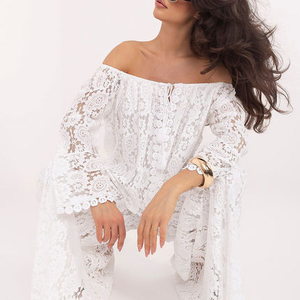 Beige Cotton Nylon Blend Lace Blouse 211441 For Women - Très Elite