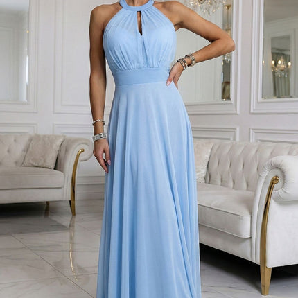 Numoco Elegant Long Dress with Belted Waist and Flowy Skirt