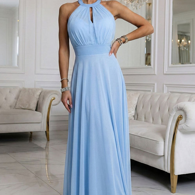 Numoco Elegant Long Dress with Belted Waist and Flowy Skirt