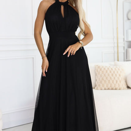 Numoco Elegant Long Dress with Belted Waist and Flowy Skirt