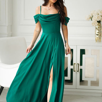 Bicotone Elegant Long Dress with Pockets and Adjustable Straps