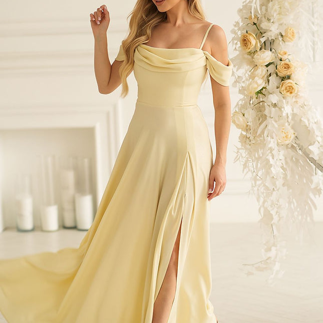 Bicotone Elegant Long Dress with Adjustable Waist and Pockets