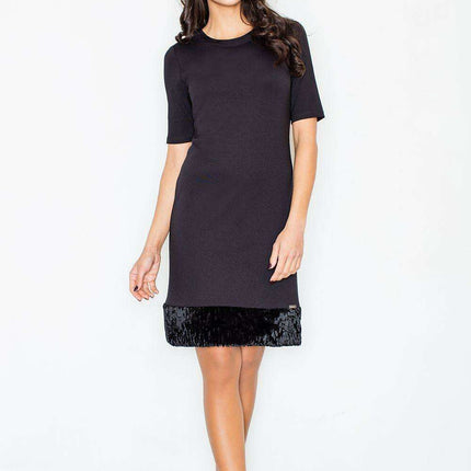 Elegant Faux Fur-Trimmed Pencil Dress for Effortless Sophistication