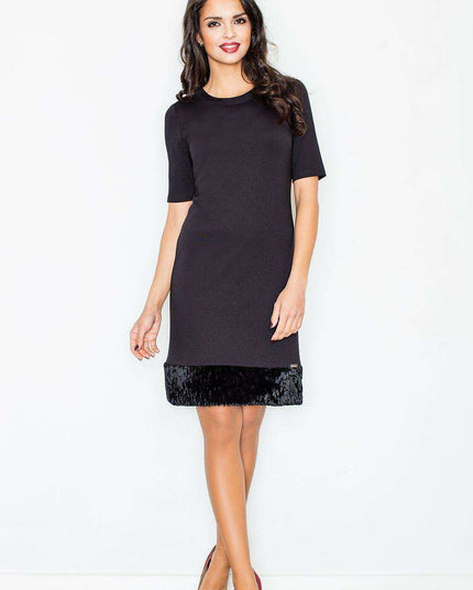 Elegant Faux Fur-Trimmed Pencil Dress for Effortless Sophistication