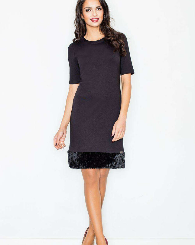 Elegant Faux Fur-Trimmed Pencil Dress for Effortless Sophistication
