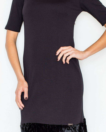 Elegant Faux Fur-Trimmed Pencil Dress for Effortless Sophistication