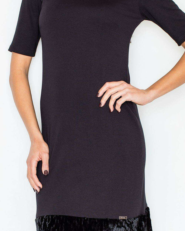 Elegant Faux Fur-Trimmed Pencil Dress for Effortless Sophistication