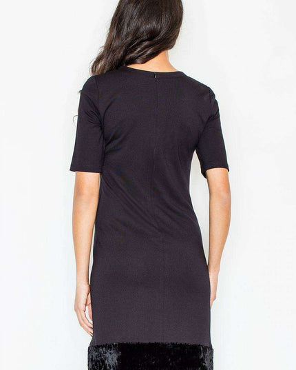 Elegant Faux Fur-Trimmed Pencil Dress for Effortless Sophistication