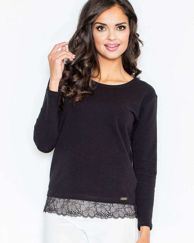 Chic Lace-Embellished Sweatshirt Blouse: A Stylish Staple