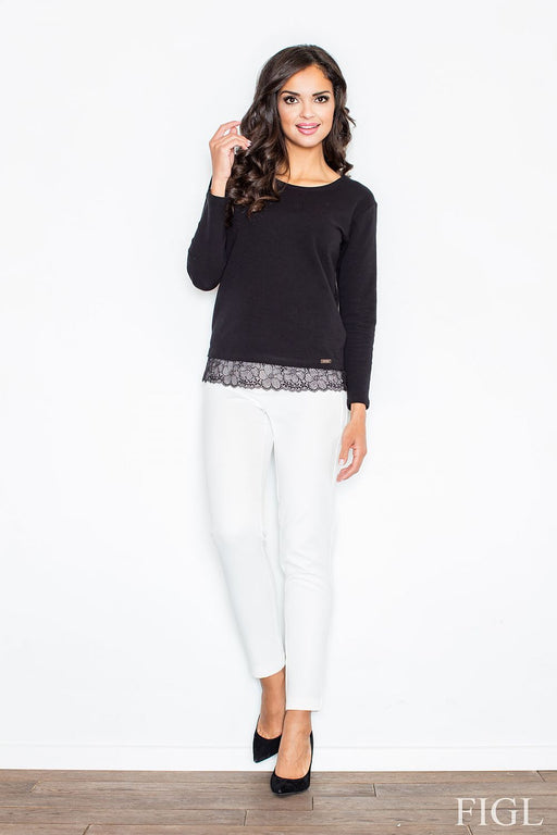 Lace-Trimmed Sweatshirt Blouse: Contemporary Elegance by Figl