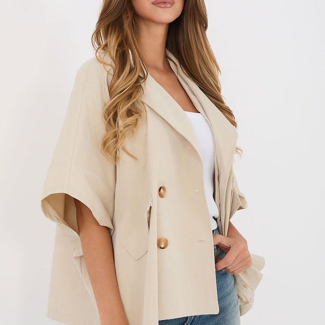 Rue Paris Women's Professional Tailored Coat with Pockets & Belt