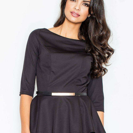 Luxe Gilded Boat Neck Blouse with Belted Basque Design