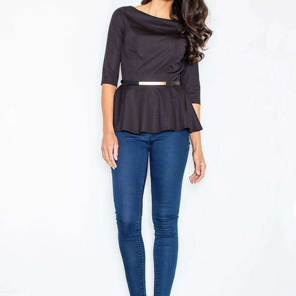 Luxe Gilded Boat Neck Blouse with Belted Basque Design