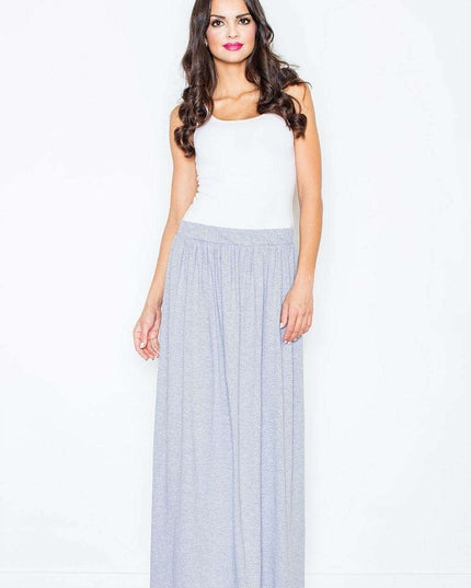 Chic Gray Cotton Maxi Skirt with Stylish Leg Opening