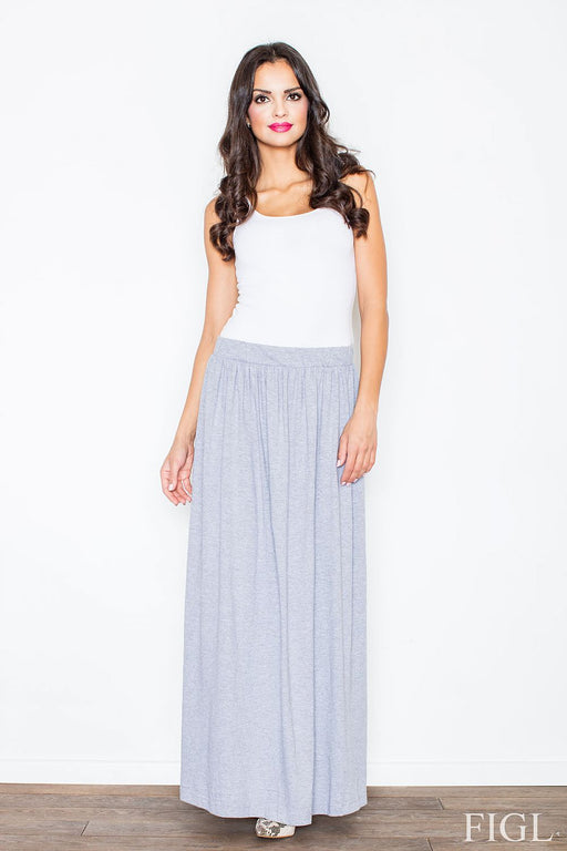 Maxi Gray Cotton Skirt with Leg-Baring Style