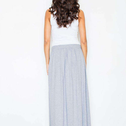 Chic Gray Cotton Maxi Skirt with Stylish Leg Opening