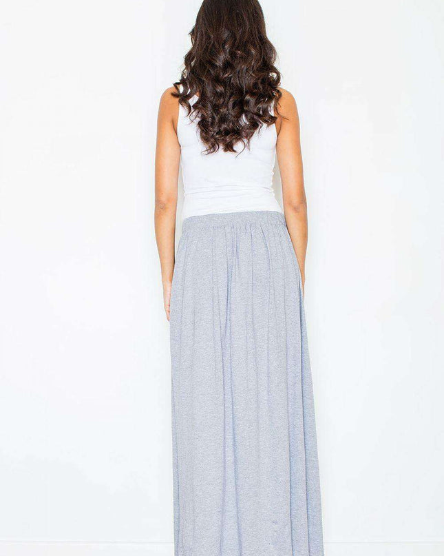Chic Gray Cotton Maxi Skirt with Stylish Leg Opening