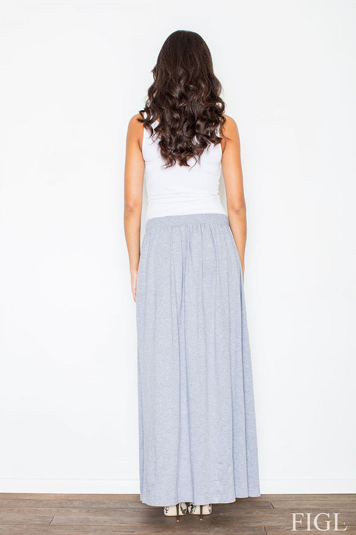 Sophisticated Gray Cotton Maxi Skirt with Alluring Leg Exposure