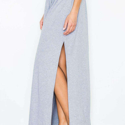 Chic Gray Cotton Maxi Skirt with Stylish Leg Opening